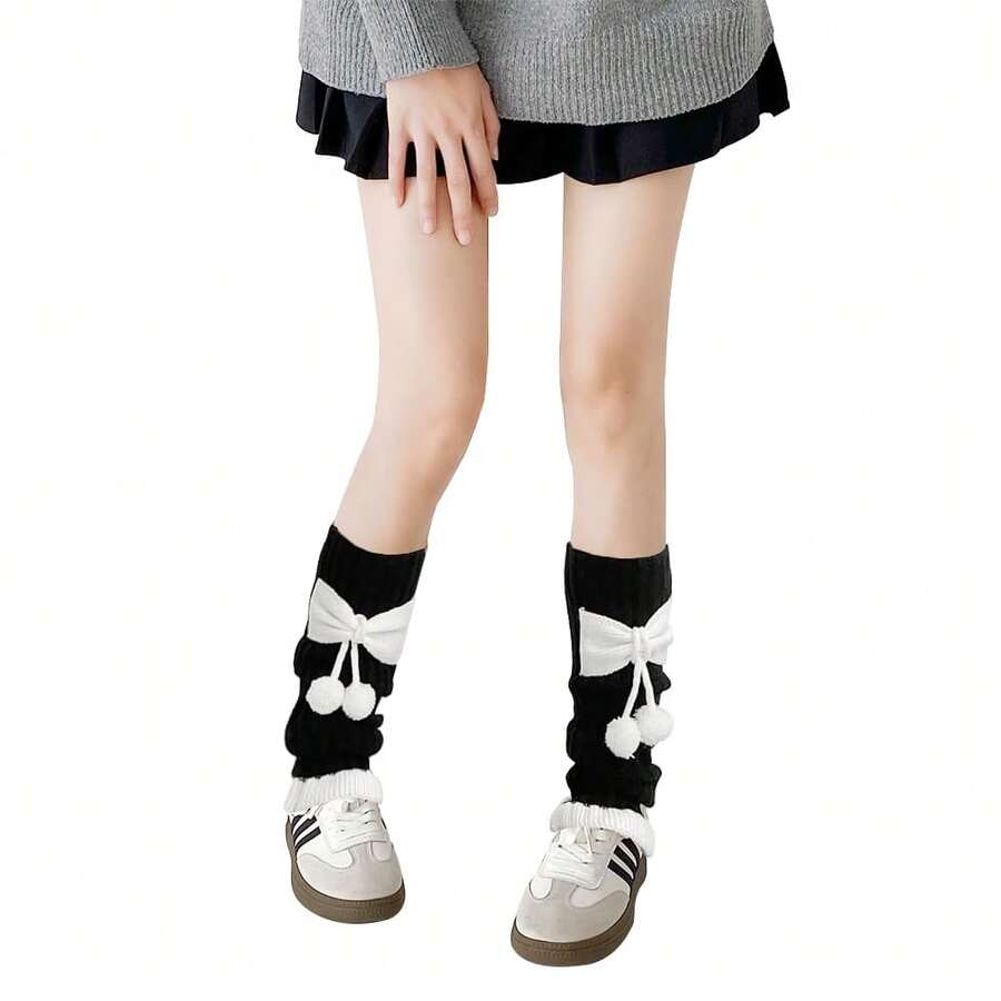 Lebaley Kawaii Leg Warmers For Girls Women - Japanese Lolita Leg Warmers Y2K Harajuku Leg Cover Stockings Kawaii Knit Socks{"Color_name":"Bow2"} - 多色6 - 查看 1