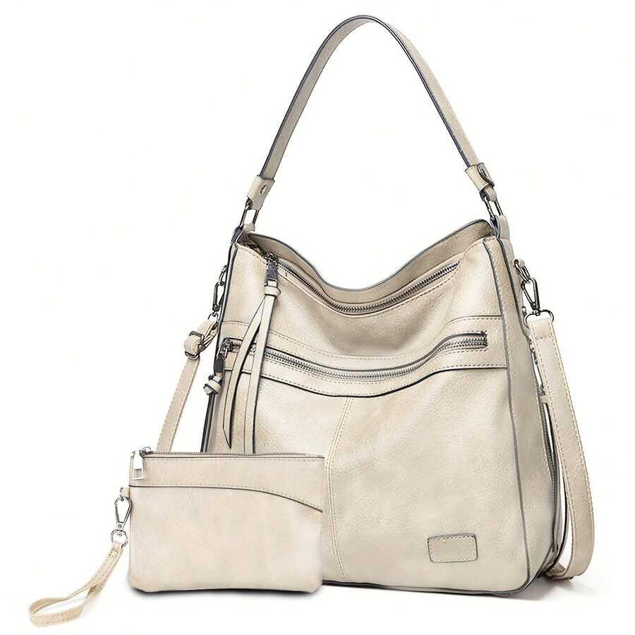 2026Trendy Double Zipper Tote Bag Women, Suitable Casual Use, Can Be Worn As A Shoulder Or Crossbody Bag, Popular In Europe And United States. - Màu be - Xem 1