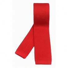 Men's Solid Color Textured Knit Skinny Ties Smart Necktie Square-Cut Finish{"Size_name":"OneSize","Color_name":"HotRed"} - Multicolor25 - View 5