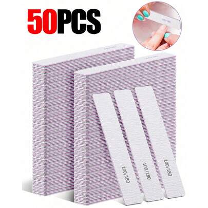 20支专业指甲锉，100/180目，双面可重复使用，紫色条纹设计，适用于亚克力指甲 - 家用和美甲沙龙的理想之选，美甲用品