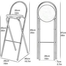 Folding Bar Stool Portable with Backrest Footrest, Counter Height Foldable Stool, White Tall Bar Folding Chair, Round Kitchen High Chair, Breakfast Camping Outdoor - 2 piezas + 65 cm/26 pulgadas - Ver 4
