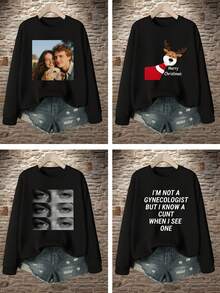 Women'S Plus-Size Sweatshirt Custom Logo, Family Clothing Customization, Fashion Retro Print Round Neck Top, Can Be Customized With Your Favorite Pattern