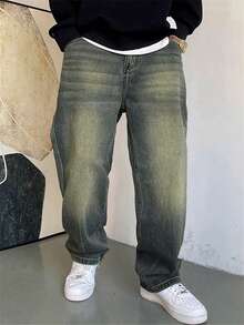 1 Stück japanischer Stil, verwaschen, lässig, weite, gerade Herren Jeans