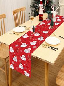 1 pieza Camino de mesa decorativo de cocina navideña con patrón de Papá Noel, mantel de poliéster para mesa de Navidad, centro de mesa, cubierta de mesa, perfecto para decoraciones navideñas del hogar, decoración de fiesta de Navidad, decoraciones Feliz Navidad