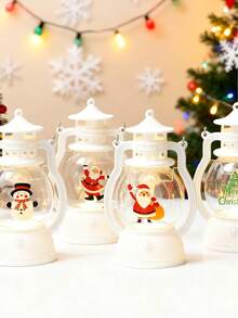 1 felinar mini cu LED din plastic cu temă de Crăciun, cu capac transparent, decor de sărbători adorabil cu Moș Crăciun, om de zăpadă și alte elemente de Crăciun, design vintage de felinar cu bază iluminată, potrivit pentru decorarea de Crăciun, decorațiuni de Crăciun, cadouri de Crăciun