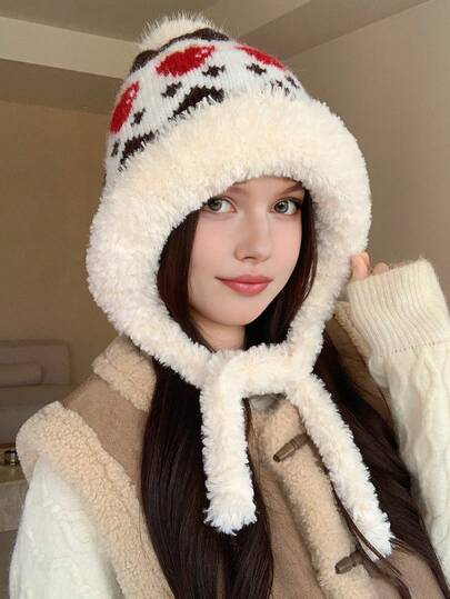 1pc Women's Solid Color Knitted Earmuff Hat, Fleece Lined Warm Headband Cap For Autumn/Winter, Suitable For Daily Wear