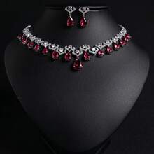 3pcs/Set Silver, Pink, Cubic Zirconia Inlaid Flower & Teardrop Shaped High Quality/Luxury Earrings, Necklace, Jewelry Set, Suitable For Women/Brides, Festivals/Parties, Weddings/Banquets, Women's Fashion Jewelry, Jewelry Set, Gift