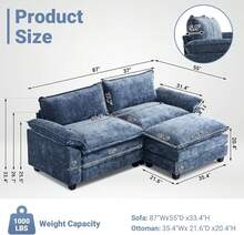 87" Cloud Sectional Sofa, Comfy L-Shaped Extra Deep Seat Sofa Couch For Living Room,Modern 2-Seat Convertible Loveseat Sofa With Ottoman For Small Space(Navy Blue),23107838 - 藏蓝色 - 查看 2