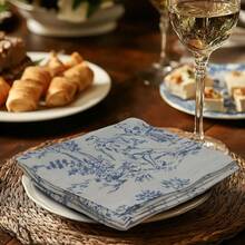Cloth Napkins - Set Of 12 - Reusable Napkin - Country French Toile Dinner Napkin - Everyday Spring Summer Fall Holiday Party - Soft Absorbent Napkin - 18x18 - Blue - 10" x 10" (Bộ 12 cái) + Xanh lam - Xem 2