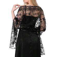 Shawls And Wraps For Evening Dresses,Women Formal 1920s Sequin Flower Sheer Shawls And Wraps For Wedding-{"Color_name":"Black"} - Black - View 1