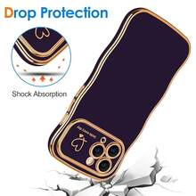 For IPhone 11 Pro Max Case Wave Wavy Phone Cases With Love Heart, Luxury Plating Edge Cute Curly Shape Cover For Women Girls, Thin Slim Soft TPU Rubber Shockproof Protective Cover, Dark Purple{"Color_name":"DarkPurple","Size_name":"ForiPhone11ProMax-6.5inch"} - 多色19 - 查看 5