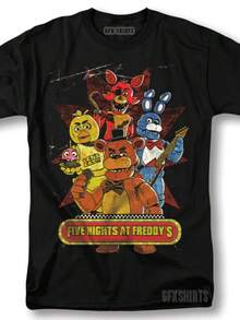 Five Shirt FNAF Help Wanted Fazbear Graphic Design T-Shirt - 黑色 - 查看 1