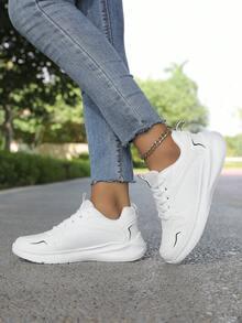 Dn. Monkeys 女士时尚休闲运动鞋，易于清洁的白色鞋子，防滑耐用的系带跑鞋 - 白黑 - 查看 4