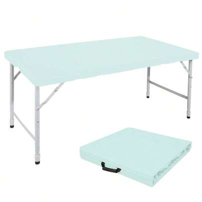 Mesa dobrável portátil resistente de 125 cm com alça, mesa dobrável com altura ajustável, mesa dobrável multifuncional para acampamentos, piqueniques e festas internas/externas, capacidade de peso 135 kg (azul)