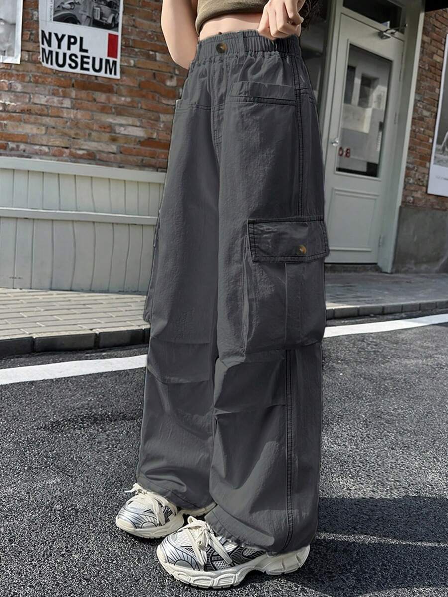 Quần tiện dụng kiểu mới cho bé gái, quần dài trơn màu thường ngày dành cho bé gái tuổi teen lớn hơn - Xám - Xem 1