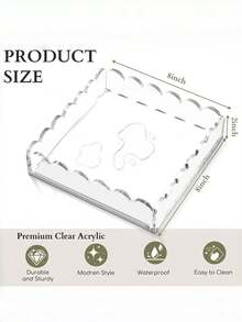 1 bandeja de acrílico transparente em formato de leque com bordas onduladas, caixa de lenços criativos, carimbo de flores secas para mesa, porta-retratos magnético, bandeja de armazenamento decorativa geométrica clássica de acrílico com suporte magnético para exibição