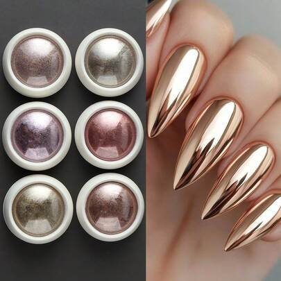 Set de 6 colores de polvo de espejo, polvo de uñas cromado súper brillante estilo sirena, polvo de fricción metálico, adecuado para uñas DIY de vacaciones, gemas para uñas, suministros para uñas, polvo de uñas de otoño/invierno, polvo de uñas de tonos tierra