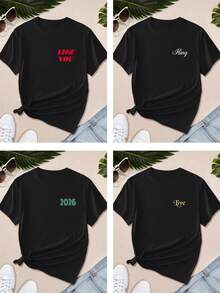 Women's Text Customized T-Shirt, Short Sleeve Round Neck Casual Tops , Women's Casual Sports T-Shirt