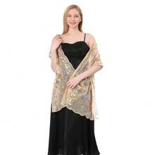 Shawls And Wraps For Evening Dresses,Women Formal 1920s Sequin Flower Sheer Shawls And Wraps For Wedding-{"Color_name":"Champagne"} - 香檳色 - 查看 7