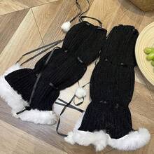 SherryDC Womens Y2k Knit Leg Warmers Harajuku Japanese Long Boot Socks Kawaii Lolita Winter Leg Cover{"Color_name":"890-Black"} - 多色3 - 查看 4