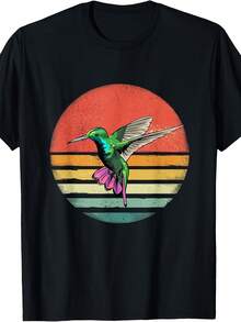 Camiseta retro de observador de pájaros colibrí 100% - 220g - Negro - Ver 6