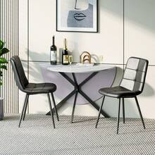 White Marble Table + PU Black Chairs