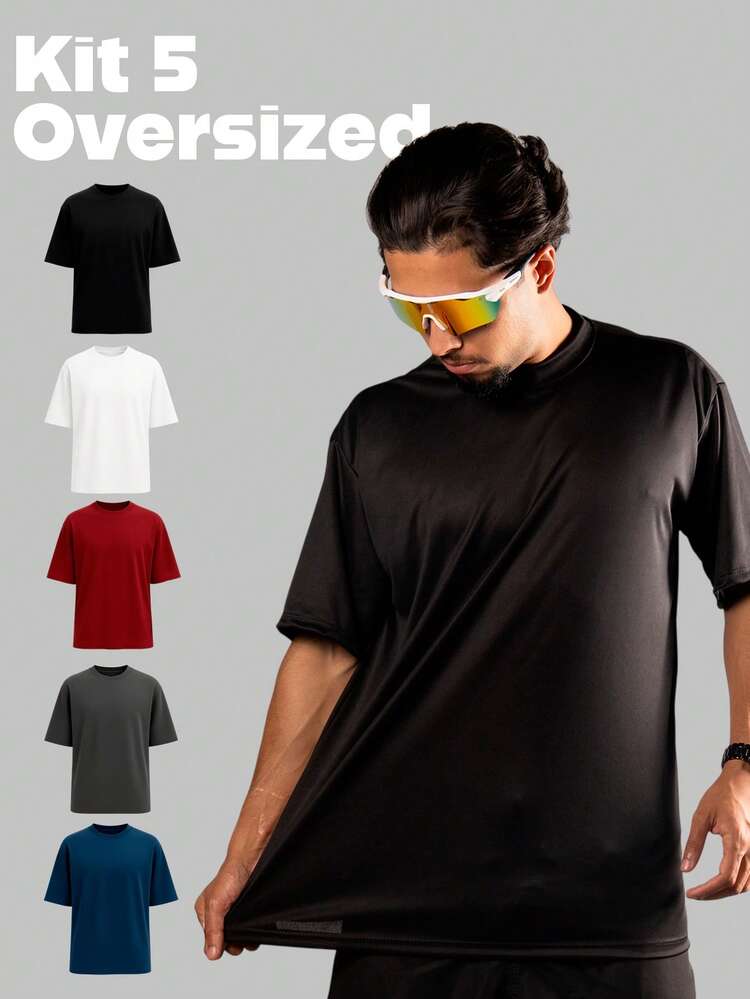 KIT 5 Men's Oversized Dry Fit T-Shirt Streetwear Shirt High Neck Premium Polyester - Nhiều màu - Xem 15