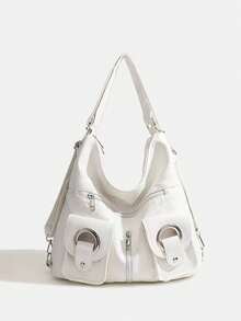 Geantă de damă nouă, rucsac multifuncțional din piele moale, stil motociclist, elegant, cu buzunar cu fermoar, capacitate mare Y2K punk