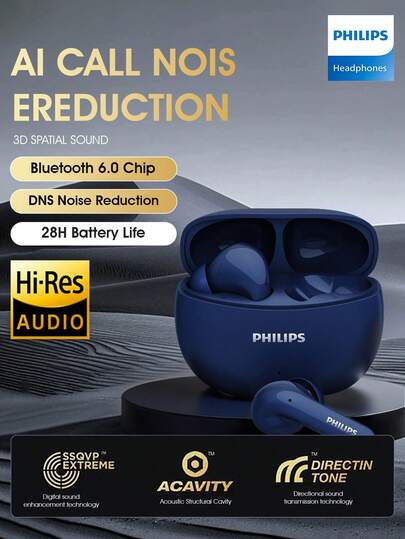 PHILIPS Auricolari Bluetooth Philips True Wireless TAT1320, in-ear, suono ad alta fedeltà, cancellazione del rumore delle chiamate, universali per Android iOS
