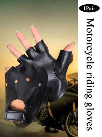1 par de guantes de motocicleta sin dedos de PU transpirables, guantes de PU con estilo punk hip hop, guantes para ciclismo al aire libre, guantes de media mano, guantes de motocicleta, guantes de fitness duraderos, guantes para escalada deportiva al aire libre