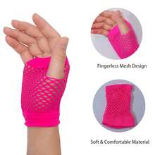 Fishnet Fingerless Gloves Mesh Arm Sleeves Fish Net Arm Sleeves EMO Gloves For Women In Theme Party Scene Accessories{"Size_name":"Short","Color_name":"#3-HotPink(Short)"} - Multicolor21 - View 4