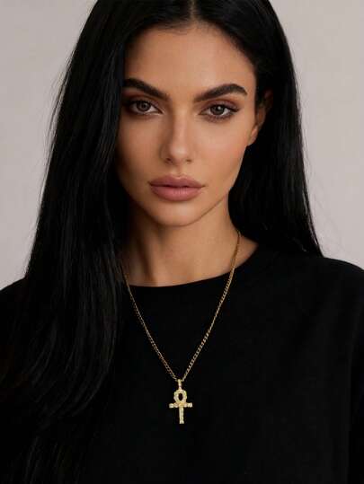 Europäischer & amerikanischer Hip-Hop Stil Halskette mit vollständig besetztem Kreuzanhänger aus Titan-Stahl für Herren, personalisierte Pullover-Kette