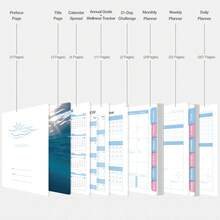 2026年计划本，204张/412页365天日历，英文A5周计划本和月计划本，每日记录计划本，海洋风格12页分割内页精美设计，蓝粉配色简约日历计划本，提高效率，返校办公，2026年圣诞新年礼物 - 彩色 - 查看 4