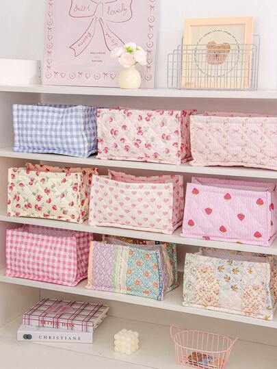 1pc Beautiful And Practical Desktop Quilted Storage Basket, Desktop Sundries Storage Basket, Lipstick Makeup Brush Skincare Storage Basket, Desktop Ornaments, Cosmetics Storage Box, Used To Store And Organize Brushes And Skincare Products