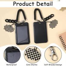 Photocard Holder, Acrylic Black ID Badge Credit Card Holder Idol Photo Display Organizer With Spring Pendant Keychain Student Bus Card Case Protective Photo Sleeves - Black - View 5