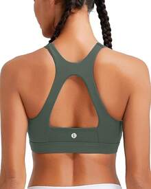 Racerback Molded Cup Sports Bra With Sewn In Pads - B-dark Green - View 12