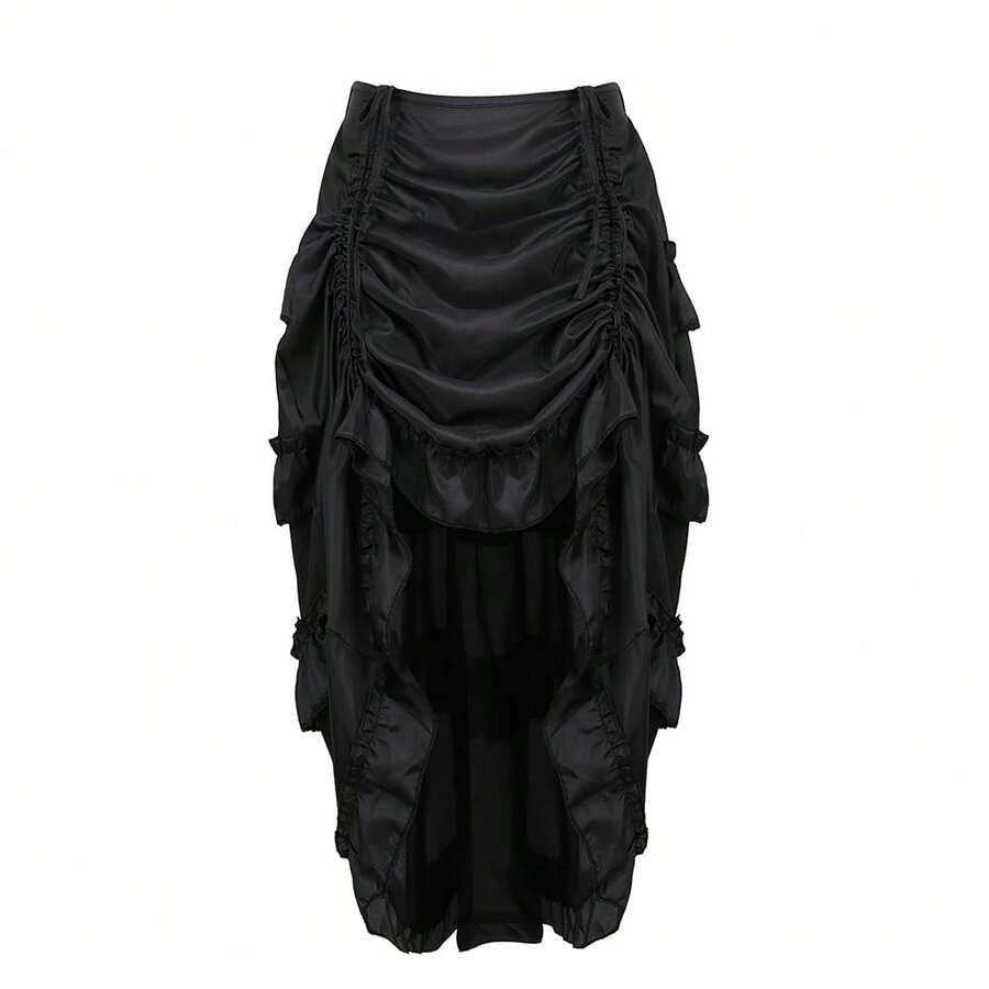 Zhitunemi Women's Steampunk Skirt Ruffle High Low Outfits Gothic Plus Size Pirate Dressing{"Size_name":"Medium-Large","Color_name":"Black"} - Black - 查看 1