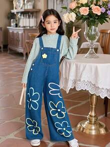 女童可爱花卉印花牛仔连体裤，2025年秋季新品系列