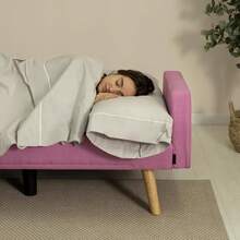 Sofá Cama 3 Plazas Acolchado 203x82x78cm One, 2 Cojines y Apertura-Clac con Dif. Grados de Reclinación. Sofá Cama Chaise Longue con Patas de Madera Convertible en Cama Doble |   Azul