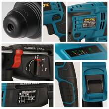 SNUOK 18V 无刷锤钻，配备 3000mAh 电池，冲击钻套装，Type-C 充电，4 种功能，家装电动工具，兼容牧田锂离子电池，适用于钻混凝土墙、凿瓷砖，是送给男士的绝佳礼物 - 藍 - 查看 13