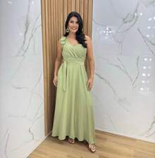 Women's Long Dress With Straps, Elegant Bow, Chic Party, Wedding, Graduation, Evangelical Fashion, Bojo - 青檸色 - 查看 2