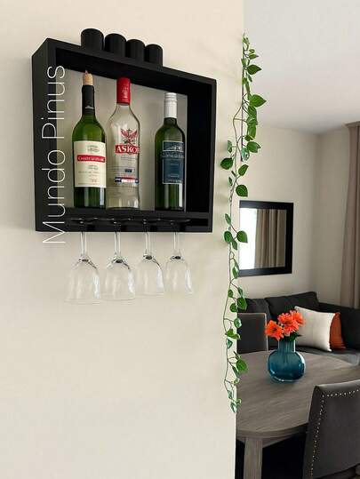 Barzinho de Parede de Madeira Pinus Bar Boteco Adega Rústico Para Bebidas Vinho com Porta Taça