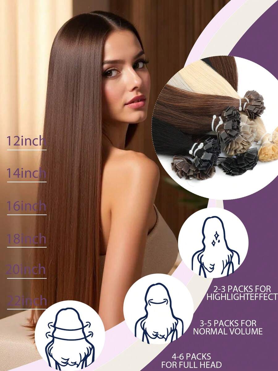 50 szt./opakowanie Przedłużki do włosów z płaskimi końcówkami, włosy ludzkie, keratyna, płaskie końcówki, Hot Fusions, pasemka, niewidoczne, jedwabiste, proste, naturalne, czarne, dla kobiet, wyglądające młodziej, gęste włosy, 50 szt./opakowanie 12-22 cale, wesele, ukończenie szkoły, na każdą okazję, na imprezę, używane codziennie, cosplay, podróż, przedłużki do włosów, Boże Narodzenie