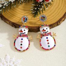 1 Pair Christmas Enamel Rhinestone Sparkling Crystal Christmas Theme Dangle Earrings - Santa Claus, Little Deer, Suitable For Holiday Lovers, Everyday Wear, Parties, And Gifts