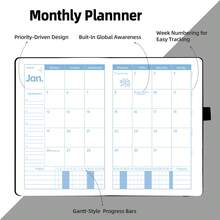 2026年计划本，204张/412页365天日历，英文A5周计划本和月计划本，每日记录计划本，海洋风格12页分割内页精美设计，蓝粉配色简约日历计划本，提高效率，返校办公，2026年圣诞新年礼物 - 彩色 - 查看 6