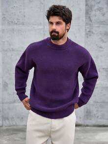 男士美式复古半高领长袖卫衣/适合秋冬/日常休闲 - 紫色 - 查看 2