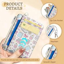 Cute Book Coffee Bow Credit Card Holder Small Wallet Women, Slim RFID Blocking Wallet Woman Keychain With Zipper Coin Pocket, Front Pocket Thin Travel Card Case With ID Window Ladies Gifts{"Color_name":"BookBow"} - 多色6 - 查看 7