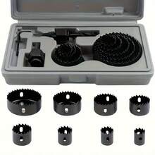 11-Piece Hole Saw Set With 8 Carbon Steel Blades (19mm-64mm) - Woodworking Hole Cutting Tools With Hex Wrench, Suitable For Softwood, PVC, And Plastic - Black And Red - 紅色 - 查看 8