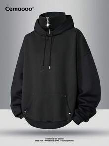 加大码男士休闲纯色套头卫衣，带大口袋、罗纹袖口和下摆，柔软舒适，适合春秋季穿着，长袖上衣