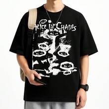 Alice In Chains T-Shirt International Rock Band Music Unisex Male Female 100% Cotton Premium Top Streetwear Launch Immediate Shipping Various Colors!! Plus Size - 黑色 - 查看 2